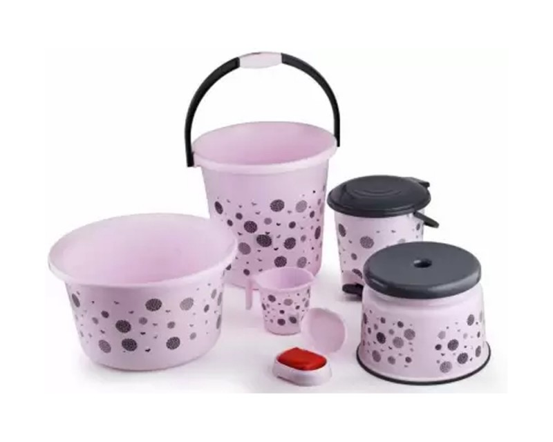 Bathroom Set 6 Pcs Polka Print