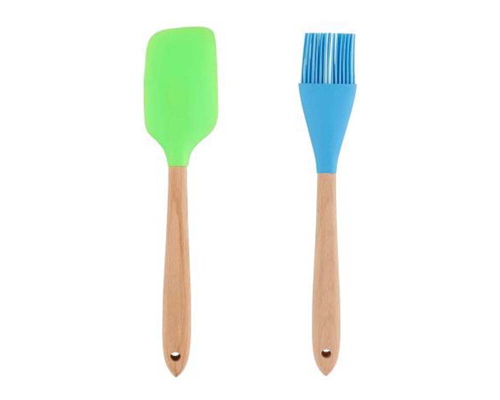 Wooden Spatula & Silicon Brush Set